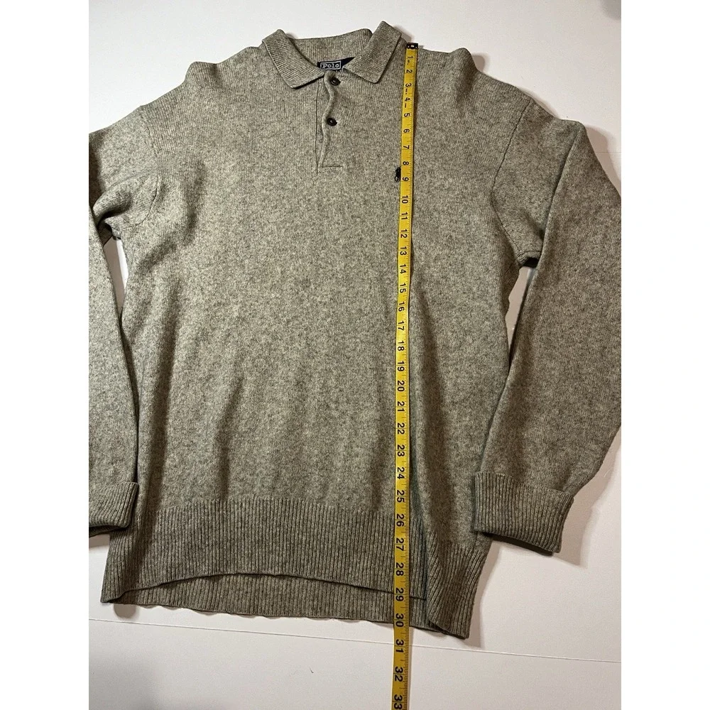 Vintage Polo Ralph Lauren 100% Lambswool Sweater 1/4 Button Grey Size Large